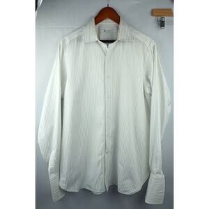 Men’s Burini Heather Grey Striped Cotton Dress Shirt Sz 40/15